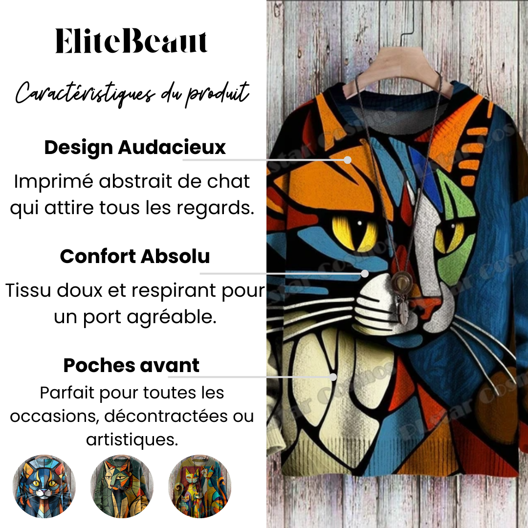 Félin Vibrant – Pull Artistique Chat