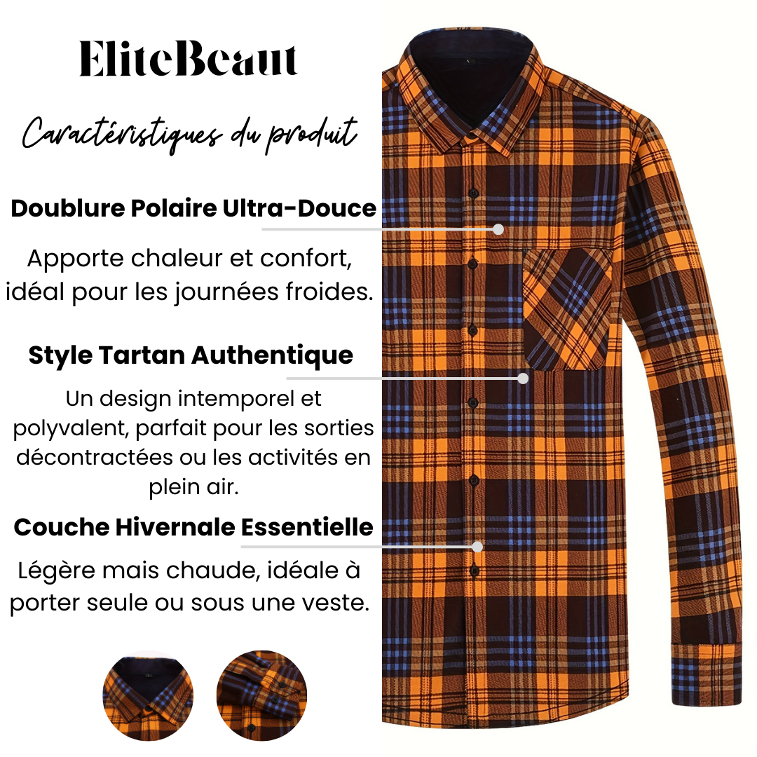 Chaud Tartan – Chemise Plaid Doublée en Polaire pour Homme