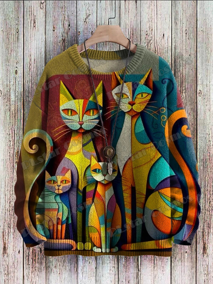 Félin Vibrant – Pull Artistique Chat