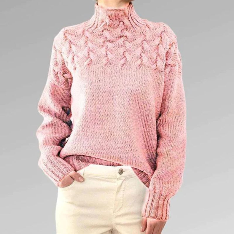 Rose Élégance – Pull Douillet en Maille Torsadée